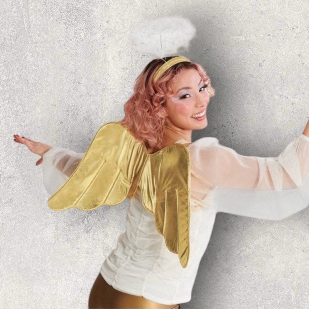NWT Adult Angel Halo Feather Headband and Gold Wings Set